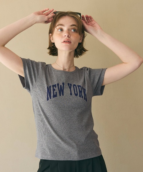 coca(coca)(コカ)の「プリントロゴリブTシャツ(Tシャツ/カットソー・レディース・アイボリー/チャコール・L/M/S)」の5枚目の写真