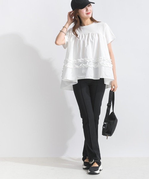 PICCIN（ピッチン）の「【WEB限定】フリル付きAラインプルオーバー（Tシャツ/カットソー・レディース・オフホワイト/ブラック・M/L）」の6枚目の写真