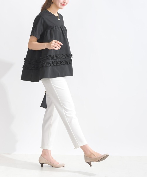 PICCIN（ピッチン）の「【WEB限定】フリル付きAラインプルオーバー（Tシャツ/カットソー・レディース・オフホワイト/ブラック・M/L）」の15枚目の写真