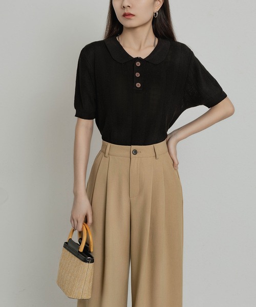MAISON DE THERESE(メゾン ド テレーズ)の「ニットポロネックTシャツ(ポロシャツ・レディース・ブラック/グリーン/ベージュ/ネイビー・FREE)」の11枚目の写真