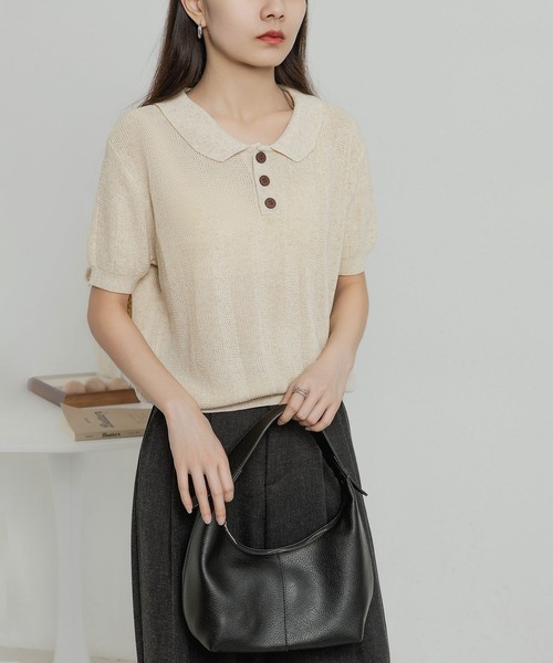 MAISON DE THERESE(メゾン ド テレーズ)の「ニットポロネックTシャツ(ポロシャツ・レディース・ブラック/グリーン/ベージュ/ネイビー・FREE)」の17枚目の写真
