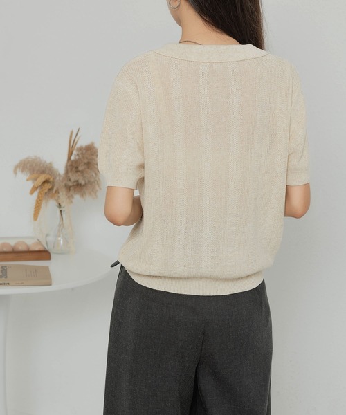 MAISON DE THERESE(メゾン ド テレーズ)の「ニットポロネックTシャツ(ポロシャツ・レディース・ブラック/グリーン/ベージュ/ネイビー・FREE)」の18枚目の写真
