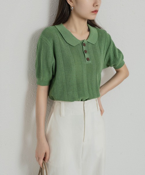 MAISON DE THERESE(メゾン ド テレーズ)の「ニットポロネックTシャツ(ポロシャツ・レディース・ブラック/グリーン/ベージュ/ネイビー・FREE)」の20枚目の写真