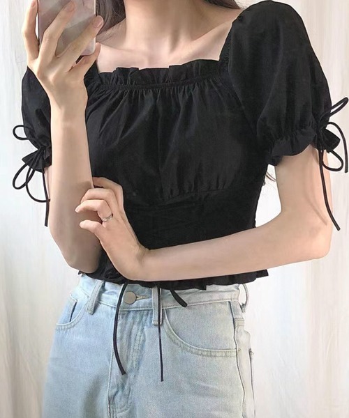 gossip!ロサンゼルス(ゴシップロサンゼルス)の「Y2K 袖リボン パフスリーブ シャツ(シャツ/ブラウス・レディース・オフホワイト/ブルー/ブラック・FREE)」の14枚目の写真