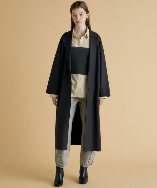 INED CLARO（イネドクラロ）の「ハードメルトンスムースコート（ノーカラーコート・レディース・チャコールグレー/アイボリー・フリー）」の5枚目の写真