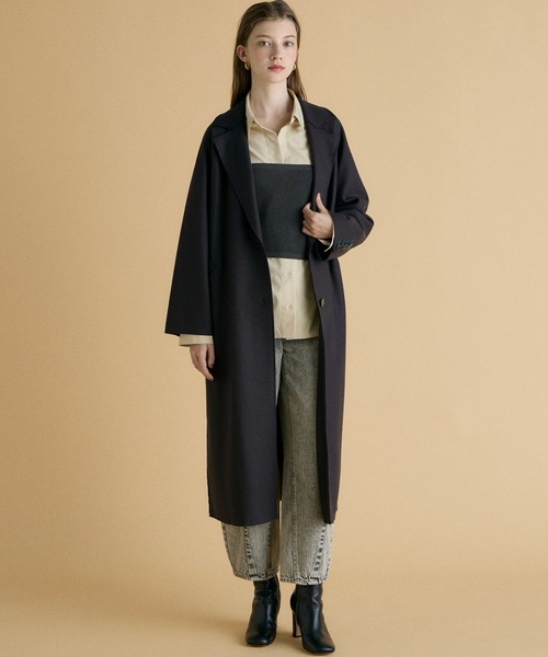 INED CLARO（イネドクラロ）の「ハードメルトンスムースコート（ノーカラーコート・レディース・チャコールグレー/アイボリー・フリー）」の6枚目の写真