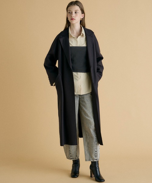 INED CLARO（イネドクラロ）の「ハードメルトンスムースコート（ノーカラーコート・レディース・チャコールグレー/アイボリー・フリー）」の7枚目の写真