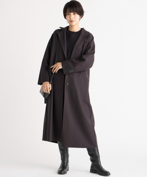 INED CLARO（イネドクラロ）の「ハードメルトンスムースコート（ノーカラーコート・レディース・チャコールグレー/アイボリー・フリー）」の9枚目の写真