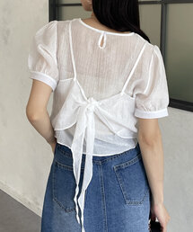 Thevon（ゼボン）の「ビスチェセット5分袖シアーブラウス（シャツ/ブラウス）」