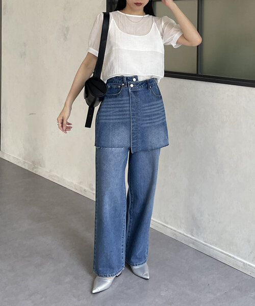 Thevon（ゼボン）の「ビスチェセット5分袖シアーブラウス（シャツ/ブラウス・レディース・オフホワイト/ブラック/サックスブルー・FREE）」の9枚目の写真