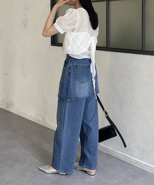 Thevon（ゼボン）の「ビスチェセット5分袖シアーブラウス（シャツ/ブラウス・レディース・オフホワイト/ブラック/サックスブルー・FREE）」の10枚目の写真