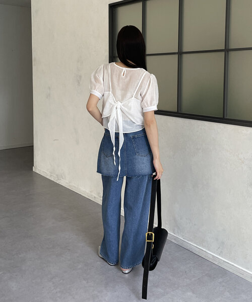 Thevon（ゼボン）の「ビスチェセット5分袖シアーブラウス（シャツ/ブラウス・レディース・オフホワイト/ブラック/サックスブルー・FREE）」の11枚目の写真