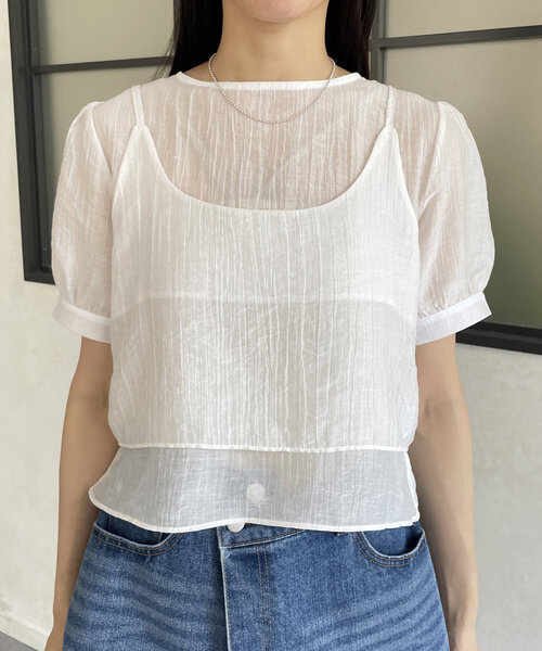 Thevon（ゼボン）の「ビスチェセット5分袖シアーブラウス（シャツ/ブラウス・レディース・オフホワイト/ブラック/サックスブルー・FREE）」の12枚目の写真