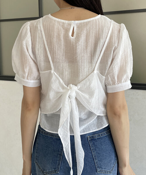 Thevon（ゼボン）の「ビスチェセット5分袖シアーブラウス（シャツ/ブラウス・レディース・オフホワイト/ブラック/サックスブルー・FREE）」の13枚目の写真