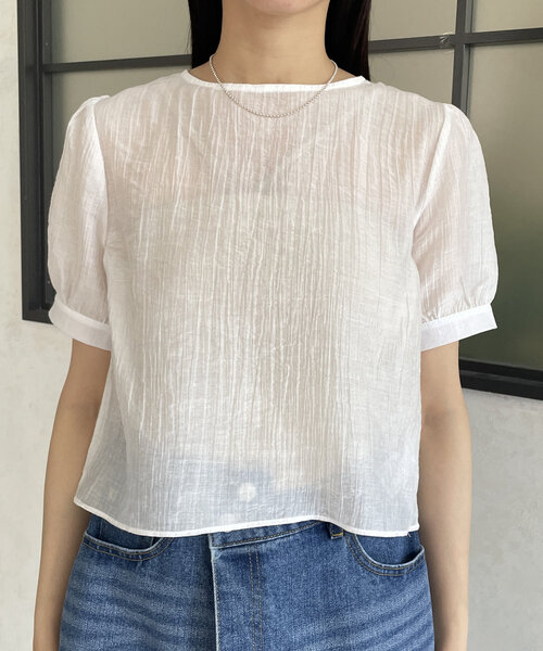 Thevon（ゼボン）の「ビスチェセット5分袖シアーブラウス（シャツ/ブラウス・レディース・オフホワイト/ブラック/サックスブルー・FREE）」の14枚目の写真