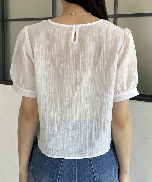 Thevon（ゼボン）の「ビスチェセット5分袖シアーブラウス（シャツ/ブラウス・レディース・オフホワイト/ブラック/サックスブルー・FREE）」の15枚目の写真