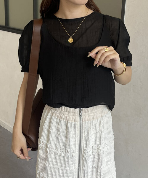 Thevon（ゼボン）の「ビスチェセット5分袖シアーブラウス（シャツ/ブラウス・レディース・オフホワイト/ブラック/サックスブルー・FREE）」の18枚目の写真