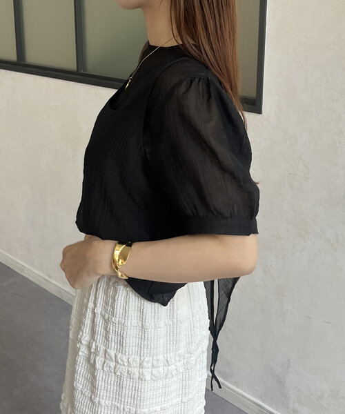 Thevon（ゼボン）の「ビスチェセット5分袖シアーブラウス（シャツ/ブラウス・レディース・オフホワイト/ブラック/サックスブルー・FREE）」の19枚目の写真