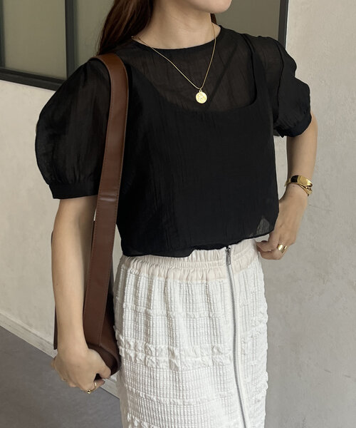 Thevon（ゼボン）の「ビスチェセット5分袖シアーブラウス（シャツ/ブラウス・レディース・オフホワイト/ブラック/サックスブルー・FREE）」の21枚目の写真