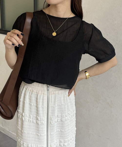 Thevon（ゼボン）の「ビスチェセット5分袖シアーブラウス（シャツ/ブラウス・レディース・オフホワイト/ブラック/サックスブルー・FREE）」の22枚目の写真