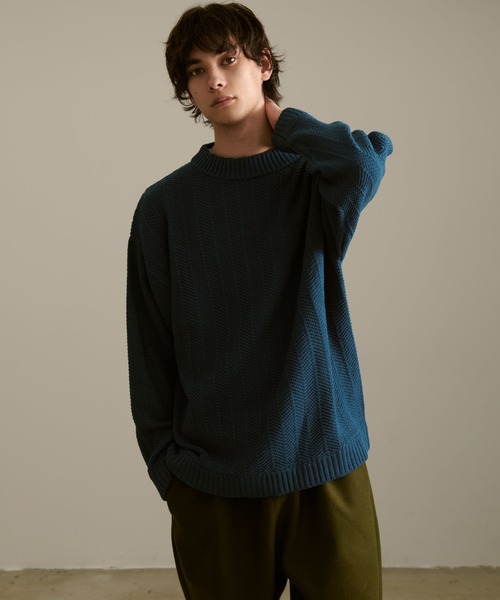 Revo.（レボ）の「Revo. ジオメストライプ モックネック ルーズニット プルオーバー（ニット/セーター・メンズ・グレー/ブラック/カーキ/マスタード/ブルー・2/1）」の18枚目の写真