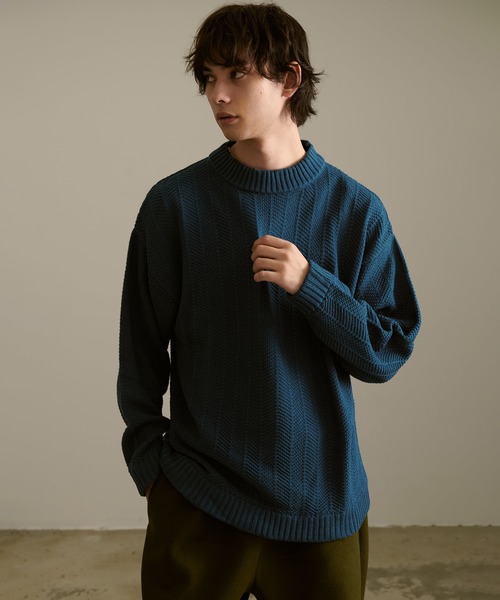 Revo.（レボ）の「Revo. ジオメストライプ モックネック ルーズニット プルオーバー（ニット/セーター・メンズ・グレー/ブラック/カーキ/マスタード/ブルー・2/1）」の19枚目の写真