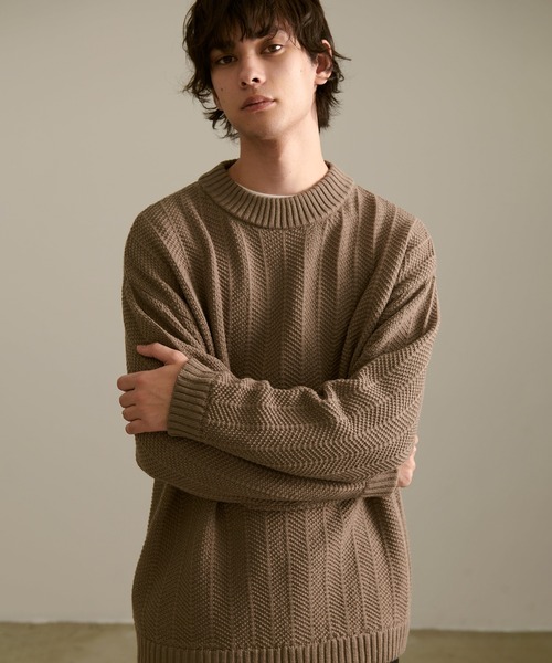 Revo.（レボ）の「Revo. ジオメストライプ モックネック ルーズニット プルオーバー（ニット/セーター・メンズ・グレー/ブラック/カーキ/マスタード/ブルー・2/1）」の12枚目の写真