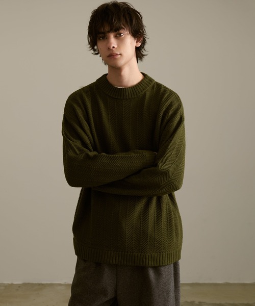 Revo.（レボ）の「Revo. ジオメストライプ モックネック ルーズニット プルオーバー（ニット/セーター・メンズ・グレー/ブラック/カーキ/マスタード/ブルー・2/1）」の14枚目の写真