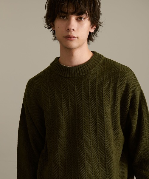 Revo.（レボ）の「Revo. ジオメストライプ モックネック ルーズニット プルオーバー（ニット/セーター・メンズ・グレー/ブラック/カーキ/マスタード/ブルー・2/1）」の15枚目の写真