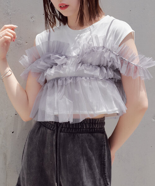 チュールキャミSET チュールキャミチュニックSET パワショルTシャツ