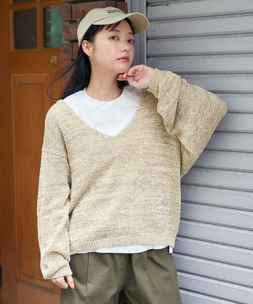 FREAK'S STORE（フリークスストア）の「ルーズVネックニット / オーバーニット（ニット/セーター・レディース・ベージュ/グレー/サックスブルー・ﾌﾘ-）」の8枚目の写真