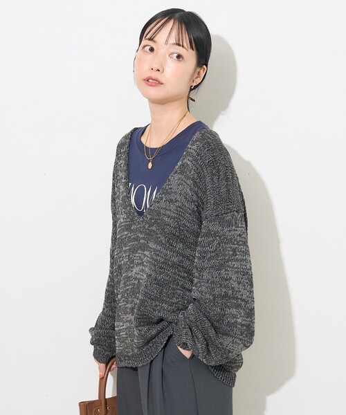 FREAK'S STORE（フリークスストア）の「ルーズVネックニット / オーバーニット（ニット/セーター・レディース・ベージュ/グレー/サックスブルー・ﾌﾘ-）」の14枚目の写真
