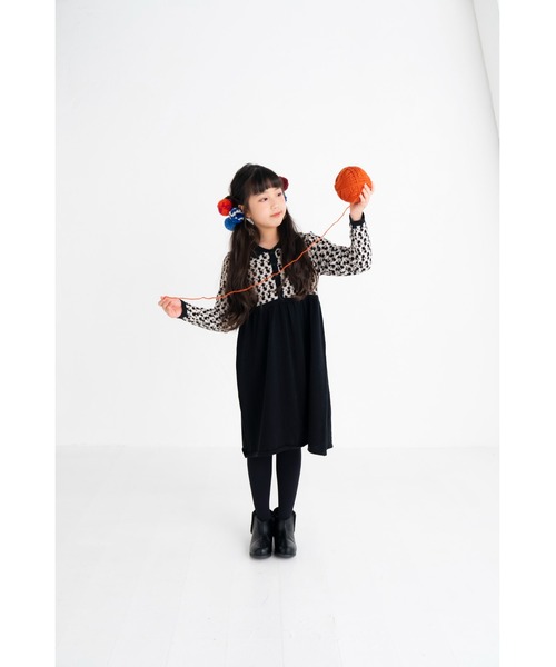 nino（ニノ）の「ＫＮＩＴ Ｃａｔジャガードワンピース（ワンピース・キッズ・エメラルド/ブラック・130cm/150cm/140cm）」の4枚目の写真