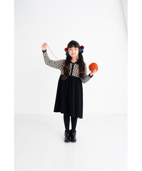 nino（ニノ）の「ＫＮＩＴ Ｃａｔジャガードワンピース（ワンピース・キッズ・エメラルド/ブラック・130cm/150cm/140cm）」の5枚目の写真