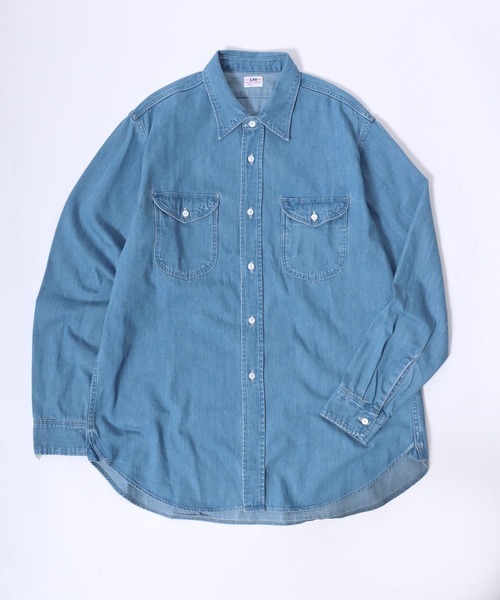 Lee（リー）の「Lee（リー）DUNGAREES WORK SHIRTS DENIM/ワークシャツデニム メンズ レディース ユニセックス/長袖（シャツ/ブラウス・メンズ・ワンウォッシュ/ライトインディゴブルー・M/L/XL）」の2枚目の写真