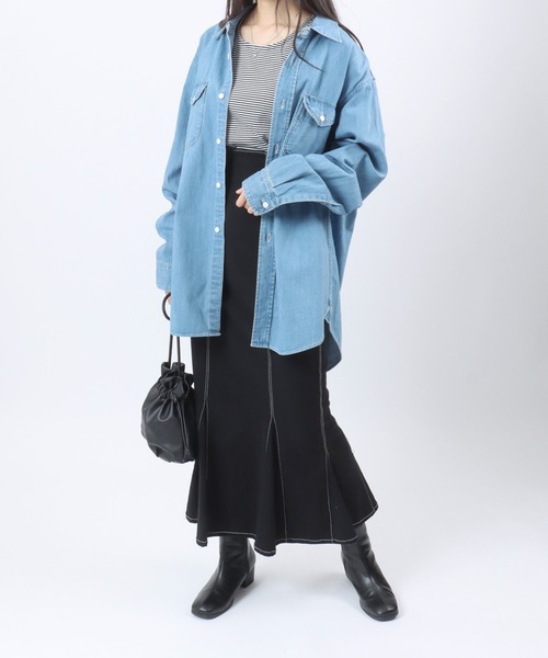 Lee（リー）の「Lee（リー）DUNGAREES WORK SHIRTS DENIM/ワークシャツデニム メンズ レディース ユニセックス/長袖（シャツ/ブラウス・メンズ・ワンウォッシュ/ライトインディゴブルー・M/L/XL）」の22枚目の写真