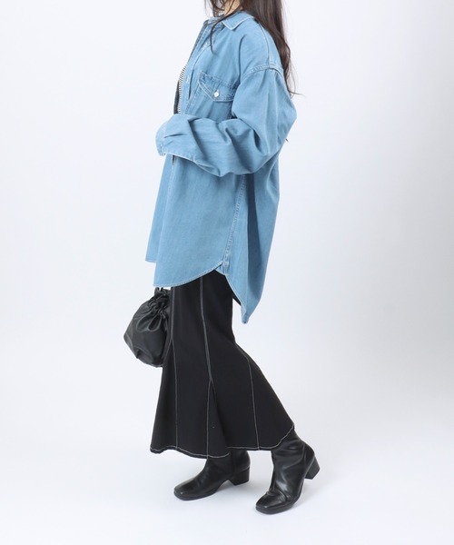 Lee（リー）の「Lee（リー）DUNGAREES WORK SHIRTS DENIM/ワークシャツデニム メンズ レディース ユニセックス/長袖（シャツ/ブラウス・メンズ・ワンウォッシュ/ライトインディゴブルー・M/L/XL）」の21枚目の写真