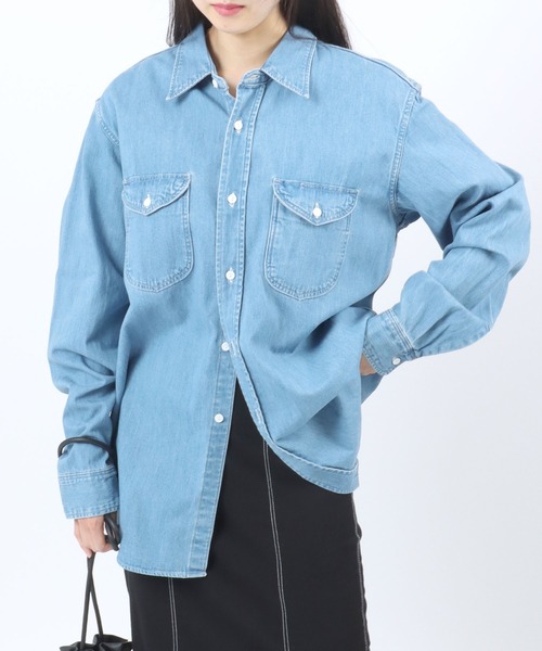 Lee（リー）の「Lee（リー）DUNGAREES WORK SHIRTS DENIM/ワークシャツデニム メンズ レディース ユニセックス/長袖（シャツ/ブラウス・メンズ・ワンウォッシュ/ライトインディゴブルー・M/L/XL）」の17枚目の写真