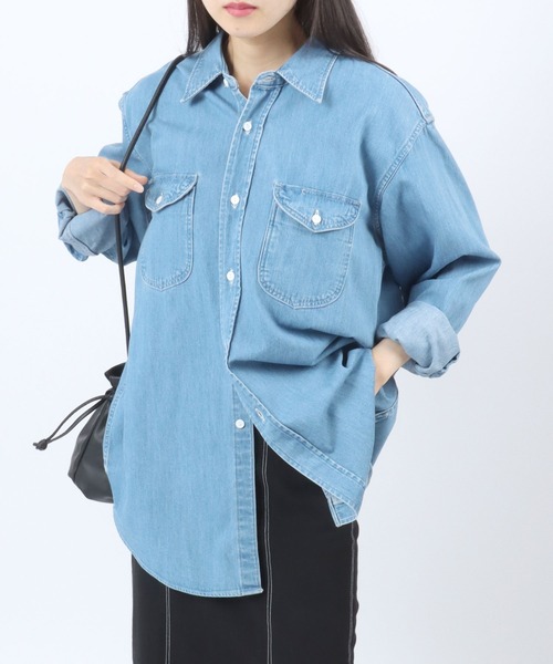 Lee（リー）の「Lee（リー）DUNGAREES WORK SHIRTS DENIM/ワークシャツデニム メンズ レディース ユニセックス/長袖（シャツ/ブラウス・メンズ・ワンウォッシュ/ライトインディゴブルー・M/L/XL）」の18枚目の写真