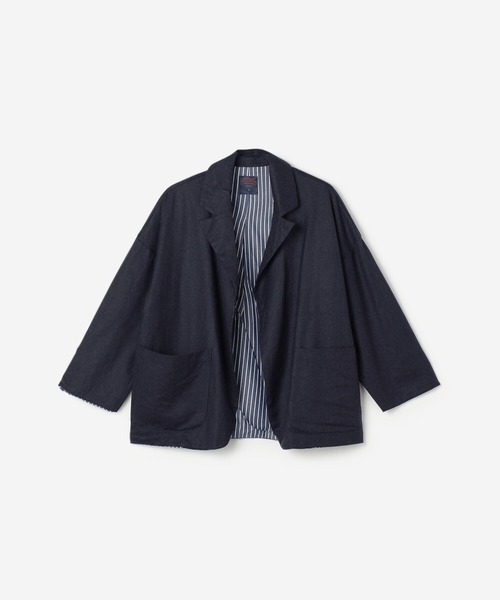 GALLEGO DESPORTES（ギャレゴデスポート）の「GALLEGO DESPORTES | ウールフランネル ボタンレスジャケット WOMEN（テーラードジャケット・レディース・グレー/ネイビー・S）」の2枚目の写真