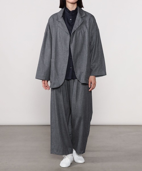 GALLEGO DESPORTES（ギャレゴデスポート）の「GALLEGO DESPORTES | ウールフランネル ボタンレスジャケット WOMEN（テーラードジャケット・レディース・グレー/ネイビー・S）」の7枚目の写真