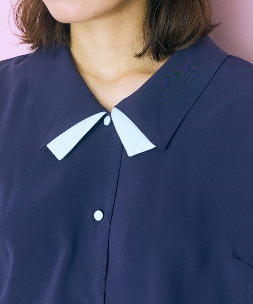 marun(マルン)の「<大きいサイズ> 配色デザインブラウス marun(シャツ/ブラウス・レディース・ネイビー/ピンクベージュ・4L/3L/LL/L/5L)」の20枚目の写真