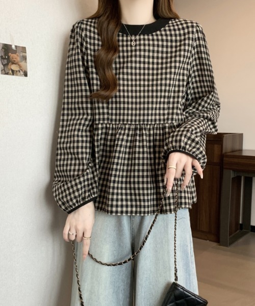 N.s（エヌドットエス）の「ギンガムチェックペプラムブラウス（シャツ  