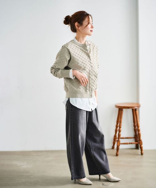 le.coeur blanc（ルクールブラン）の「ドット柄編みカーディガン（カーディガン/ボレロ・レディース・ベージュ/ブラック・38）」の13枚目の写真