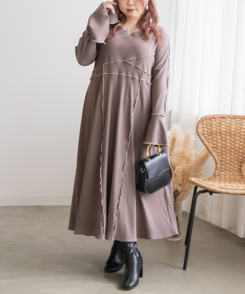 CLETTE(クレット)の「配色メロー長袖リブワンピース(ワンピース・レディース・モカ/ブルーグレー/チャコールグレー・4L/3L/LL)」の12枚目の写真