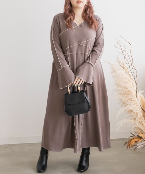 CLETTE(クレット)の「配色メロー長袖リブワンピース(ワンピース・レディース・モカ/ブルーグレー/チャコールグレー・4L/3L/LL)」の11枚目の写真
