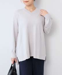 【L~5L 大きいサイズ】ラメニットVネックサイドスリットプルオーバー