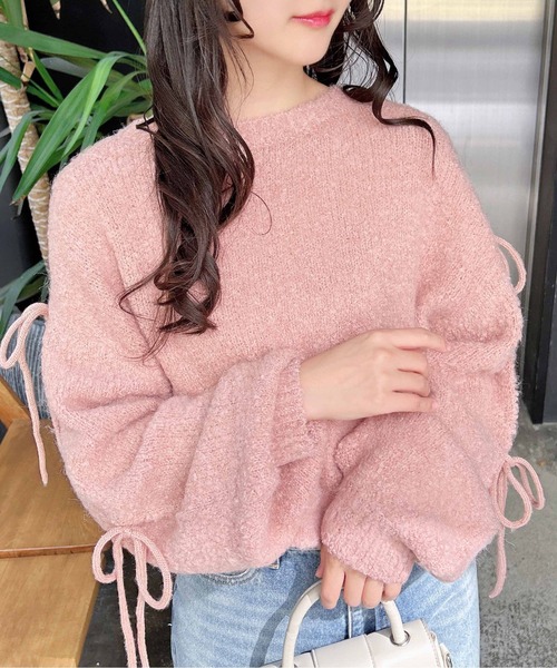 INGNI(イング)の「袖スリットリボンブークレニット(ニット/セーター・レディース・ピンク/グレー/アイボリー・M)」の15枚目の写真
