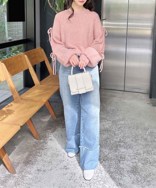 INGNI(イング)の「袖スリットリボンブークレニット(ニット/セーター・レディース・ピンク/グレー/アイボリー・M)」の20枚目の写真
