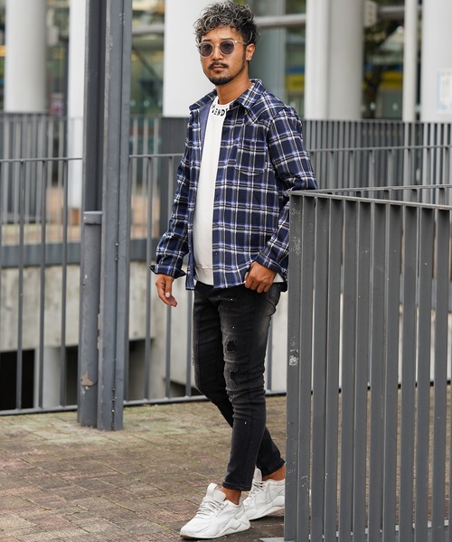 adamsJUGGLER（アダムスジャグラー）の「マチュアチェックロングシャツ（シャツ/ブラウス・メンズ・ブルー/ベージュ・M/L/XL/S）」の8枚目の写真